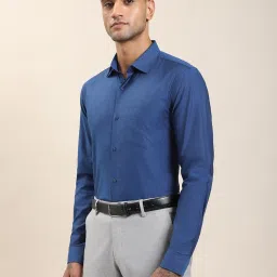 Turtle Blue Cotton Regular Fit Self Design Formal Shirt image 3