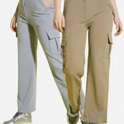BUYNEWTREND Grey & Beige High rise Cargo (Pack Of 2)-picture-24