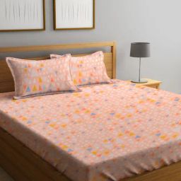 Klotthe Geometric Peach 210 TC Cotton Blend King Size Bed Sheet with 2 Pillow Covers-picture-39