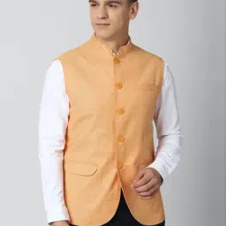 Peter England Peach Regular Fit Self Pattern Nehru Jacket-picture-10