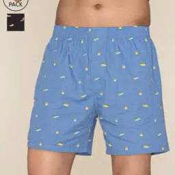 XYXX Surfing Black & Bus Blue Cotton Relaxed Fit Printed Boxers - Pack Of 2-image-7