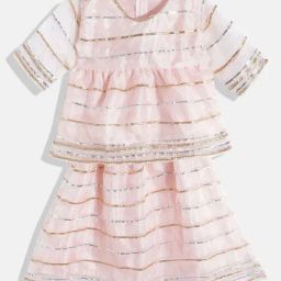 READIPRINT FASHIONS Kids Pink Lace Full Sleeves Kurta With Skirt-picture-8