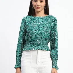 MADAME Turquoise & Black Printed Top-image-20