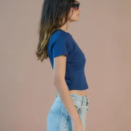 VIRGIO Navy Blue Regular Fit Solid Top image 3