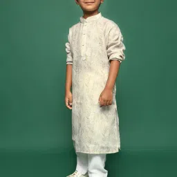 Sanwara Kids Beige Cotton Printed Kurta With Pants Set image 3