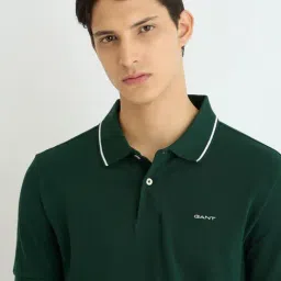 GANT Green Regular Fit Solid Polo T-Shirt image 4