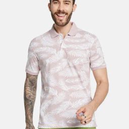 Octave Pink Cotton Regular Fit Floral Print Polo T-Shirt-picture-35