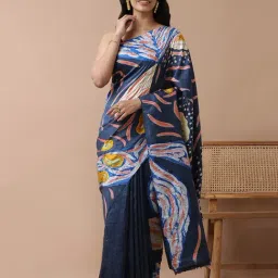 Taneira Blue Printed Saree With Blouse-image-25