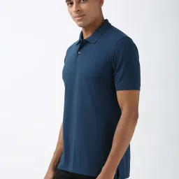 Peter England Navy Cotton Regular fit Solid Casual Polo T-Shirt image 3