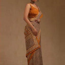 Soch Mustard Printed Saree With Unstitched Blouse image 3