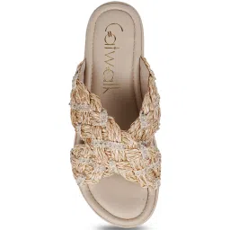 Catwalk Women's Beige Cross Strap Wedges image 3