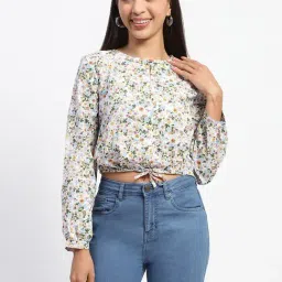 MADAME Multicolor Cotton Floral Print Crop Top-image-19