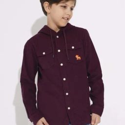 Jack & Jones Junior Boys Mauve Wine Cotton Solid Full Sleeves Hooded Shirt-picture-42