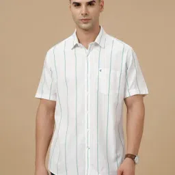 CAVALLO by Linen Club White Linen Blend Slim fit Stripes casual shirts-picture-21