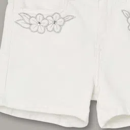 Fame Forever by Lifestyle Girls White Cotton Embroidery Shorts image 3