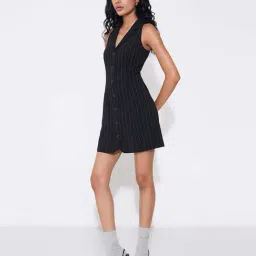 Honey By Pantaloons Jet Black Regular Fit Striped Dress image 3