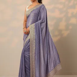 Libas Lavender Embellished Saree With Unstitched Blouse image 3