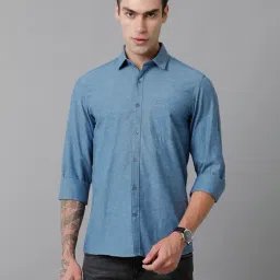 CAVALLO by Linen Club Blue Slim Fit Cotton Linen Shirt-image-34
