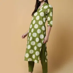 showoffff SHOWOFF Green Cotton Printed Kurta Pant Set image 3