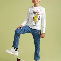 U.S. Polo Assn. Boys White Printed Full Sleeves T-Shirt image 3