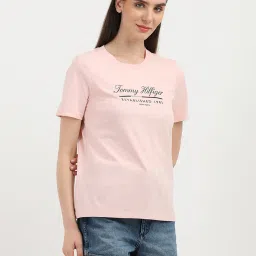TOMMY HILFIGER Pink Cotton Graphic Print T-Shirt image 3