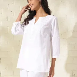 Fabindia White Cotton Embroidered Tunic image 3