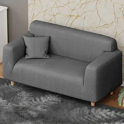 Lukzer Grey Printed Polyester 1 Piece Sofa Cover With Arms image 2