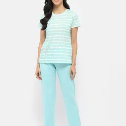 MADAME M Secret Blue & White Graphic Print T-Shirt With Pyjamas-picture-17
