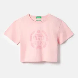 United Colors Of Benetton Girls Pink Cotton Regular Fit Self Design T-Shirt-picture-30