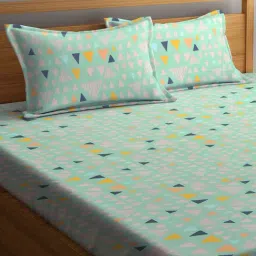 Klotthe Geometric Green 210 TC Cotton Blend King Size Bed Sheet with 2 Pillow Covers image 3