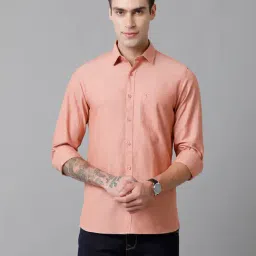 CAVALLO by Linen Club Orange Contemporary Fit Cotton Linen Shirt-image-38