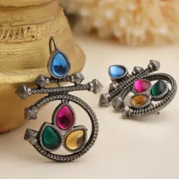 Moedbuille Mirrors Oxidised Silver Plated Antique Earrings-picture-32