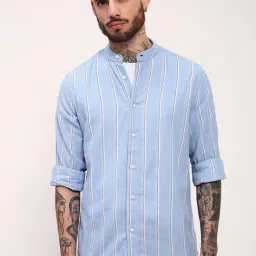 showoffff Showoff Blue Cotton Slim Fit Striped Shirt-picture-32