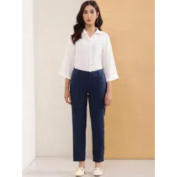 Elleven from Aurelia Blue Cotton Mid Rise Trousers image 5