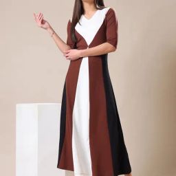 PURVAJA Brown Color-Block Dress-picture-41