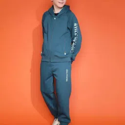 Lil Tomatoes Boys Teal Solid Full Sleeves Tracksuits-image-11