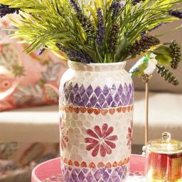 Pure Home and Living Purple & Orange Floral Print Capiz Shell Vase (Small)-picture-35