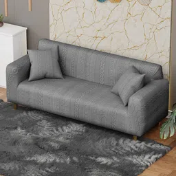 Lukzer Grey Printed Polyester 1 Piece Sofa Cover With Arms image 2