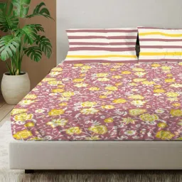 Urban Space Peach Pink Floral Double Bed Sheets Sets With Pillow Covers-picture-23