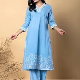 Readiprint Women Floral Embroidered Regular Thread Work Pure Cotton Kurta with Palazzos image 4