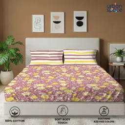 Urban Space Peach Pink Floral King Bed Sheets Sets With Pillow Covers image 2
