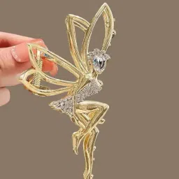 OOMPH Gold Tone Angel Shape Large Hair Claw Party Wear Crystal Studded Stylish Latest-image-15