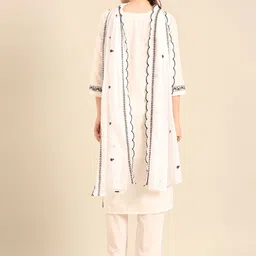 Anouk Women Floral Embroidered Cotton Kurta with Trousers & Dupatta image 2