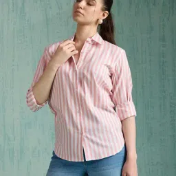 House of Mira Red Cotton Striped Shirt-image-73