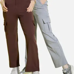 BUYNEWTREND Brown & Grey High rise Cargo (Pack Of 2)-image-7