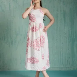 House of Mira Black & White Polyester Floral Dress-image-50