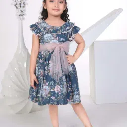 Peppermint Girls Teal Floral Dress-image-0