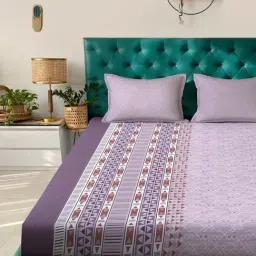 Klotthe Purple Cotton Printed 400 TC King Fitted Bedsheet with 2 Pillow Covers image 2