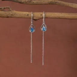 Clara 925 Silver Droplet Platinum Plated Long Chain Sui Dhaga Threader Earrings for Women-picture-47