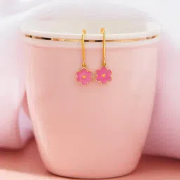 P.N.Gadgil Jewellers 18K Sweet Daisy Hoop & Huggie Gold Earring for Kids-picture-27